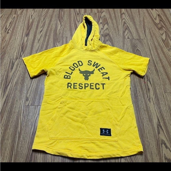 Under Armour Project Rock Blood Sweat Respect Short Sleeve Hoodie Yellow Medium - Picture 1 of 6